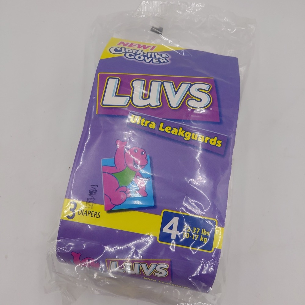 NOS Sealed Vintage Barney Diapers Luvs Size 4 3 Pack Unopened 2001 New (B3)
